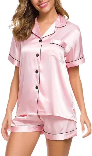 Women's Pajamas Sets 2 Piece Pjs Satin Silk Loungewear Sets Sleepwear Womens Set Button Long Sleeve Sleepwear
