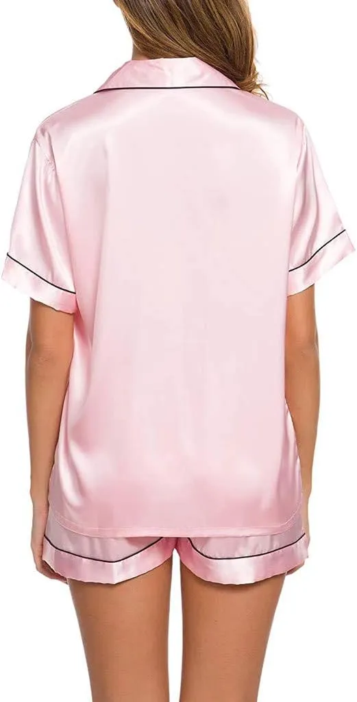 Women's Pajamas Sets 2 Piece Pjs Satin Silk Loungewear Sets Sleepwear Womens Set Button Long Sleeve Sleepwear