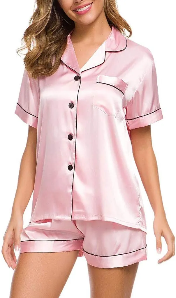 Women's Pajamas Sets 2 Piece Pjs Satin Silk Loungewear Sets Sleepwear Womens Set Button Long Sleeve Sleepwear