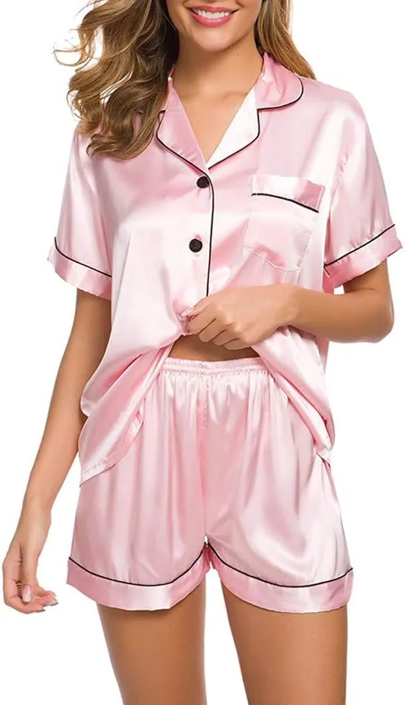 Women's Pajamas Sets 2 Piece Pjs Satin Silk Loungewear Sets Sleepwear Womens Set Button Long Sleeve Sleepwear
