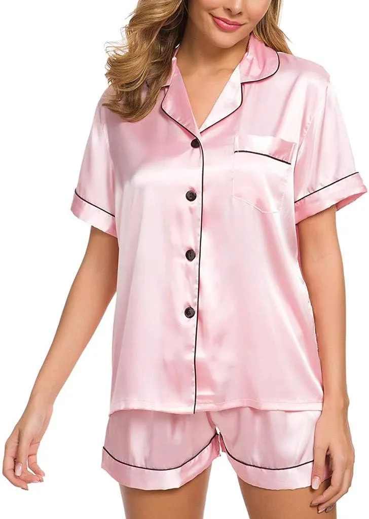 Women's Pajamas Sets 2 Piece Pjs Satin Silk Loungewear Sets Sleepwear Womens Set Button Long Sleeve Sleepwear