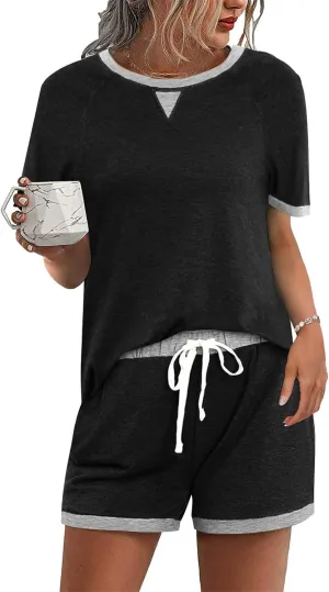 Women's Pajamas Sets Soft Comfy Short Sleeve Top and Drawstring Shorts Lounge Set Sleepwear Casual 2 Piece pj Outfit