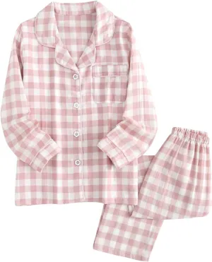 Womens Plaid Pajama Sets 2Pcs Lounge Set Long Sleeve Button Down Comfy Shirts Long Pants Soft Sleepwear