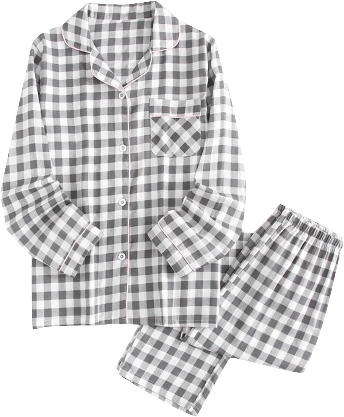 Womens Plaid Pajama Sets 2Pcs Lounge Set Long Sleeve Button Down Comfy Shirts Long Pants Soft Sleepwear
