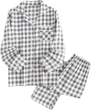 Womens Plaid Pajama Sets 2Pcs Lounge Set Long Sleeve Button Down Comfy Shirts Long Pants Soft Sleepwear