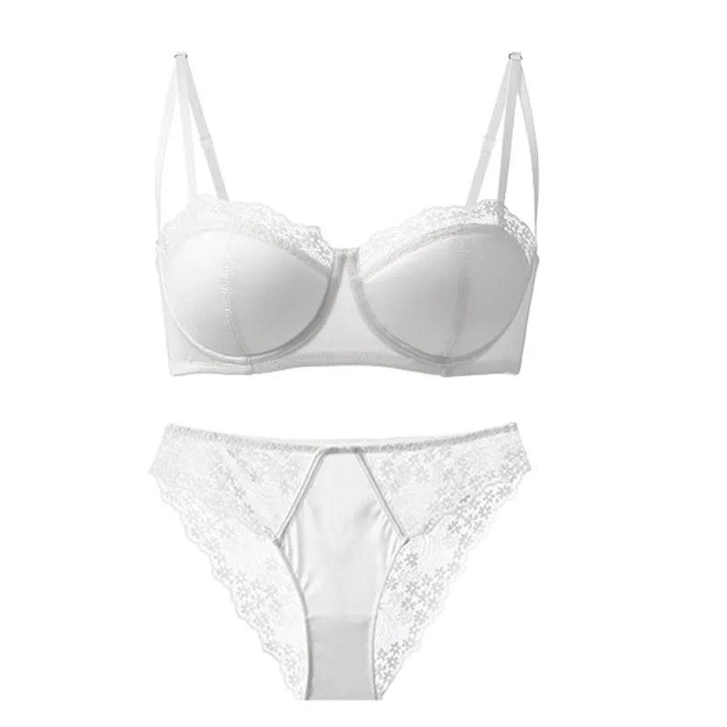 Women's push-up sexy underwear set French silk small breast underwear soft steel ring push-up summer bra set