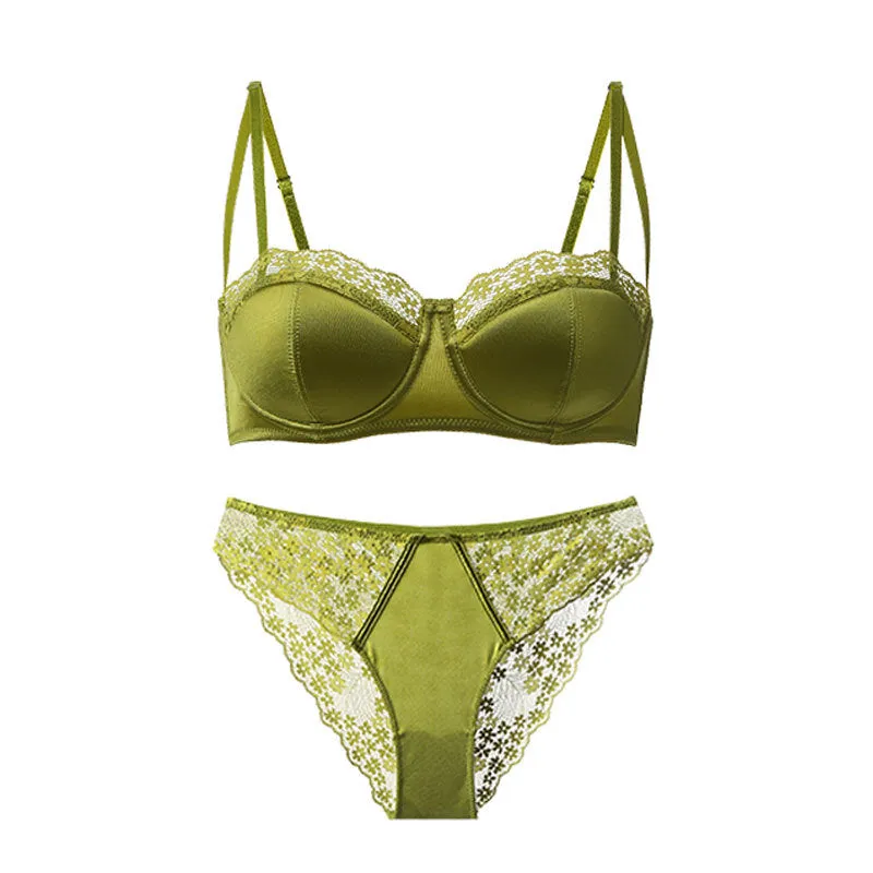Women's push-up sexy underwear set French silk small breast underwear soft steel ring push-up summer bra set