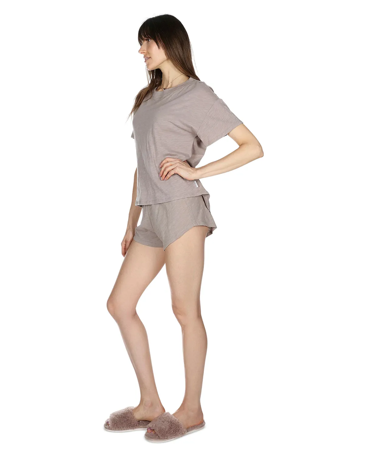 Women's Relaxed Fit 100% Cotton Slub Knit Short Set