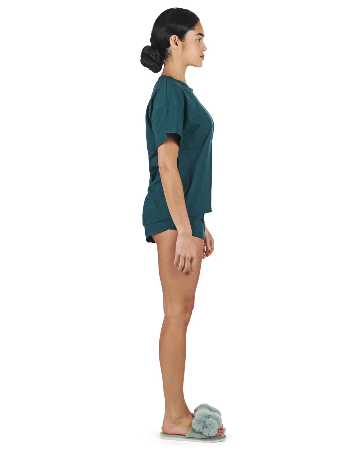 Women's Relaxed Fit 100% Cotton Slub Knit Short Set