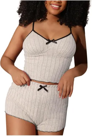 Women's Ribbed Knit Lounge Set Sleeveless Cami Crop Tops and Shorts Pajama Sets Casual Loose 2 Piece Sleepwear Sets
