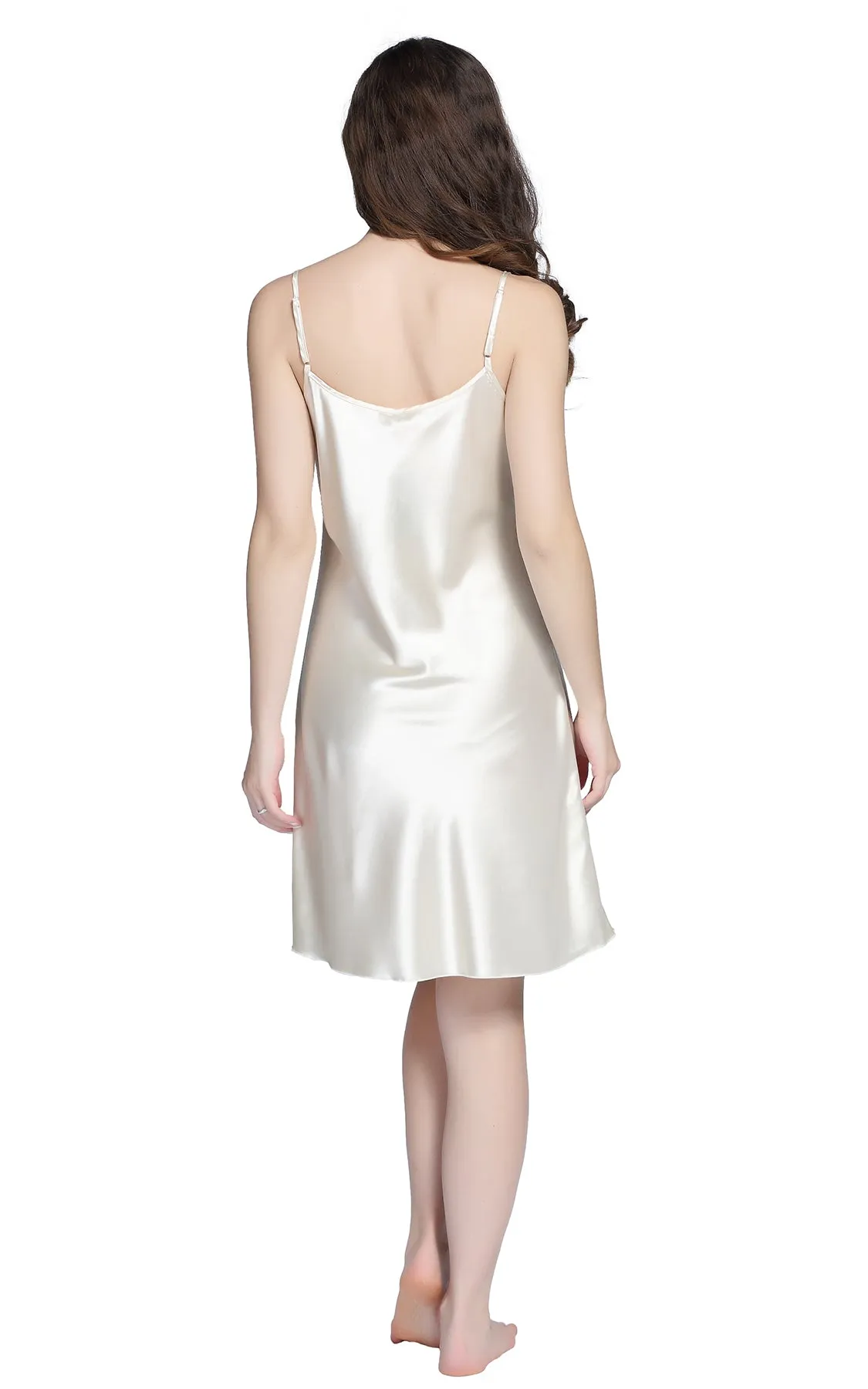 Women's Satin Nightgown Sexy Long Camisole -Beige