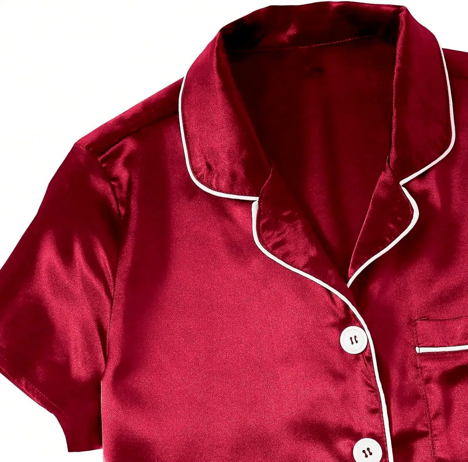Womens Satin Plus Size Short Sleeve Shorts Pajamas Set Button down Tshirt 2piece Red Sleepwear Nightwear Soft Pjs Lounge Sets