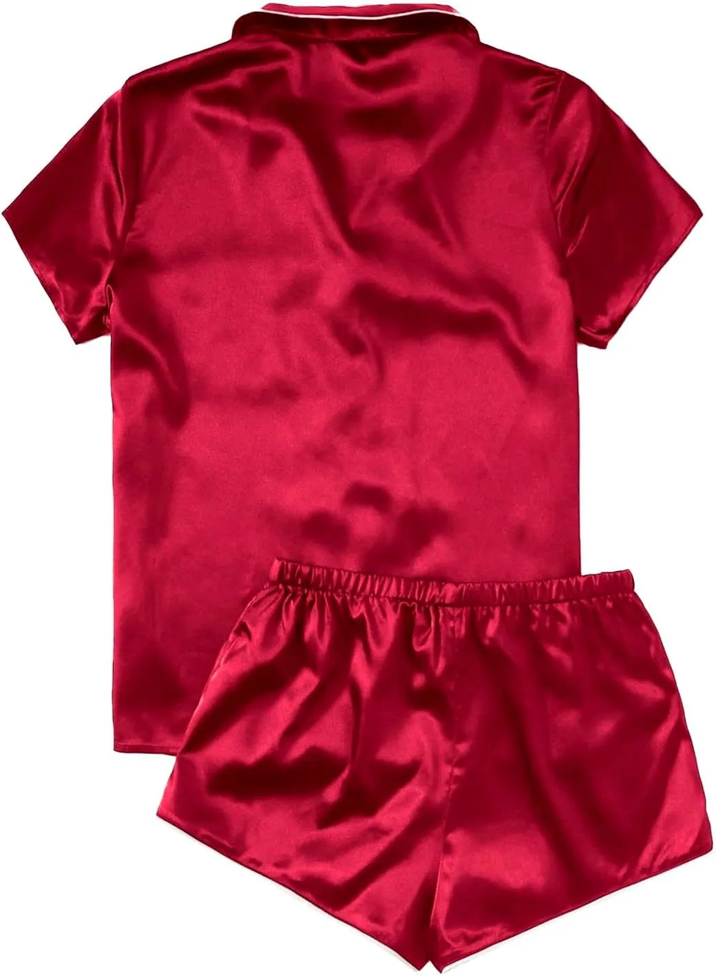 Womens Satin Plus Size Short Sleeve Shorts Pajamas Set Button down Tshirt 2piece Red Sleepwear Nightwear Soft Pjs Lounge Sets