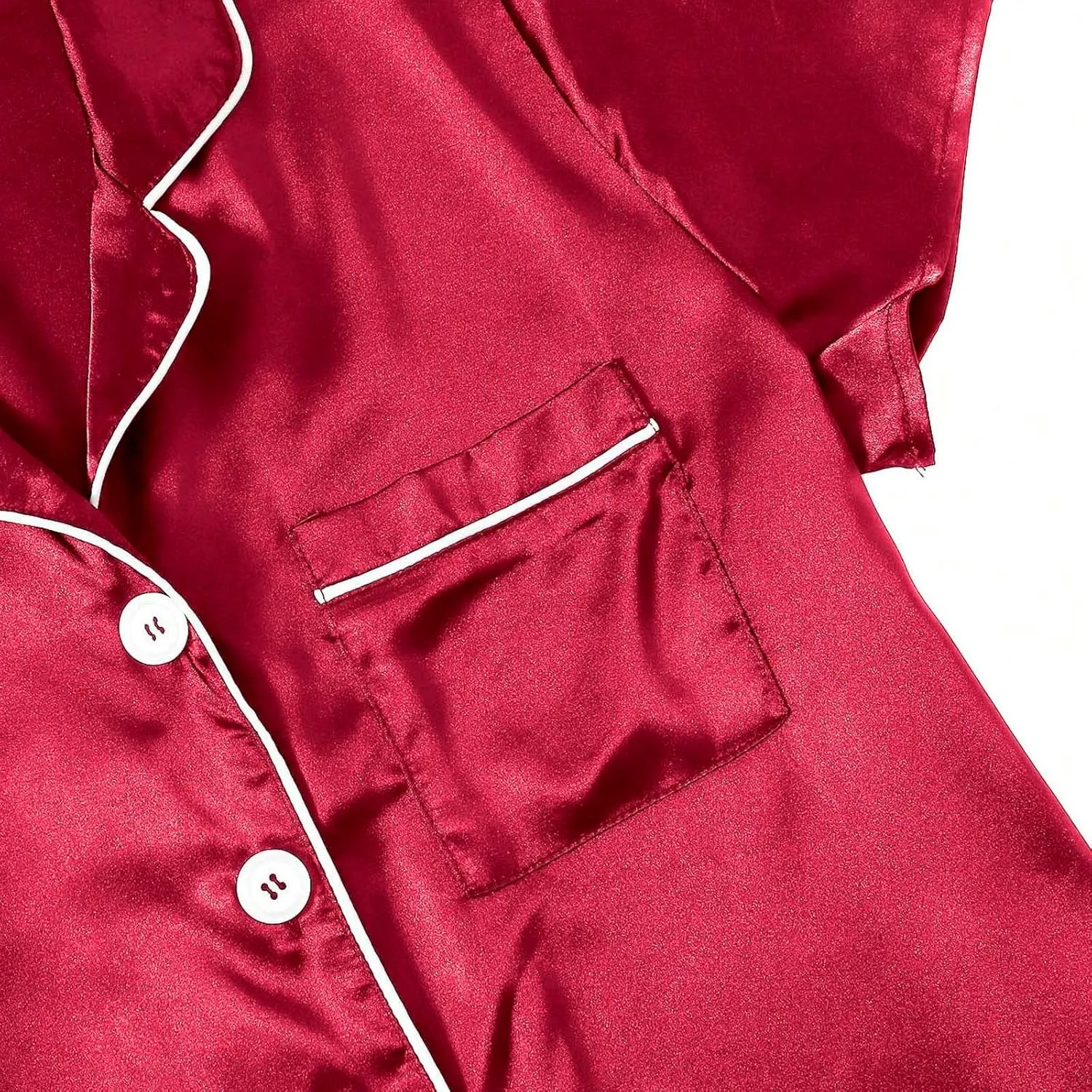 Womens Satin Plus Size Short Sleeve Shorts Pajamas Set Button down Tshirt 2piece Red Sleepwear Nightwear Soft Pjs Lounge Sets