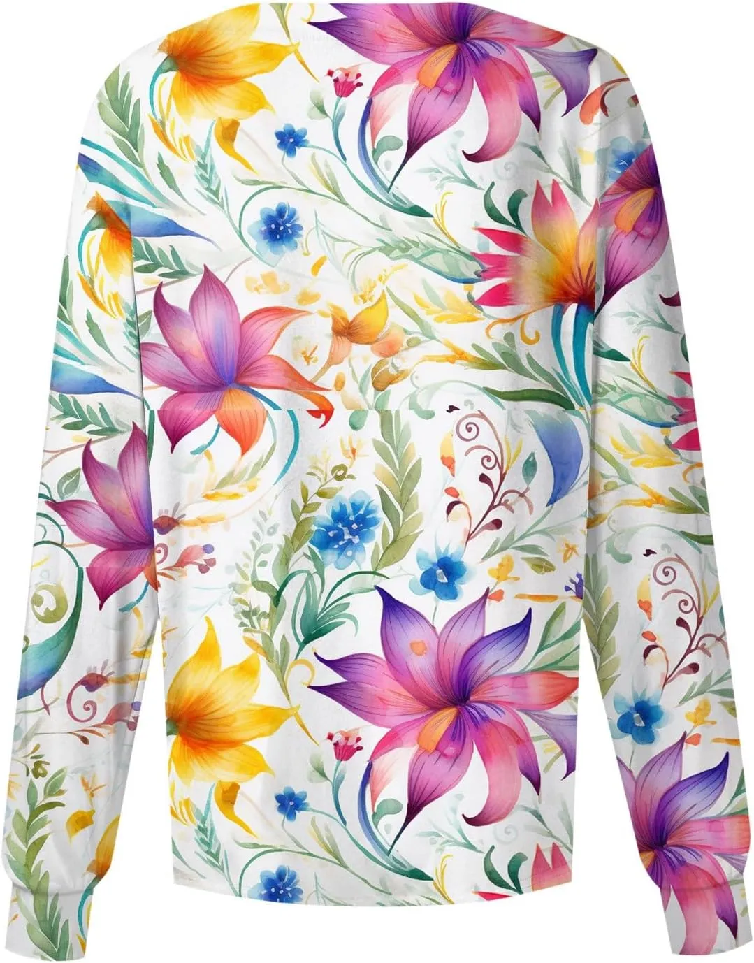 Women'S Scrub Jacket Tops Long Sleeve Floral Printed Stand-Up Collar Button Front Working Nurse Uniforms With Pockets