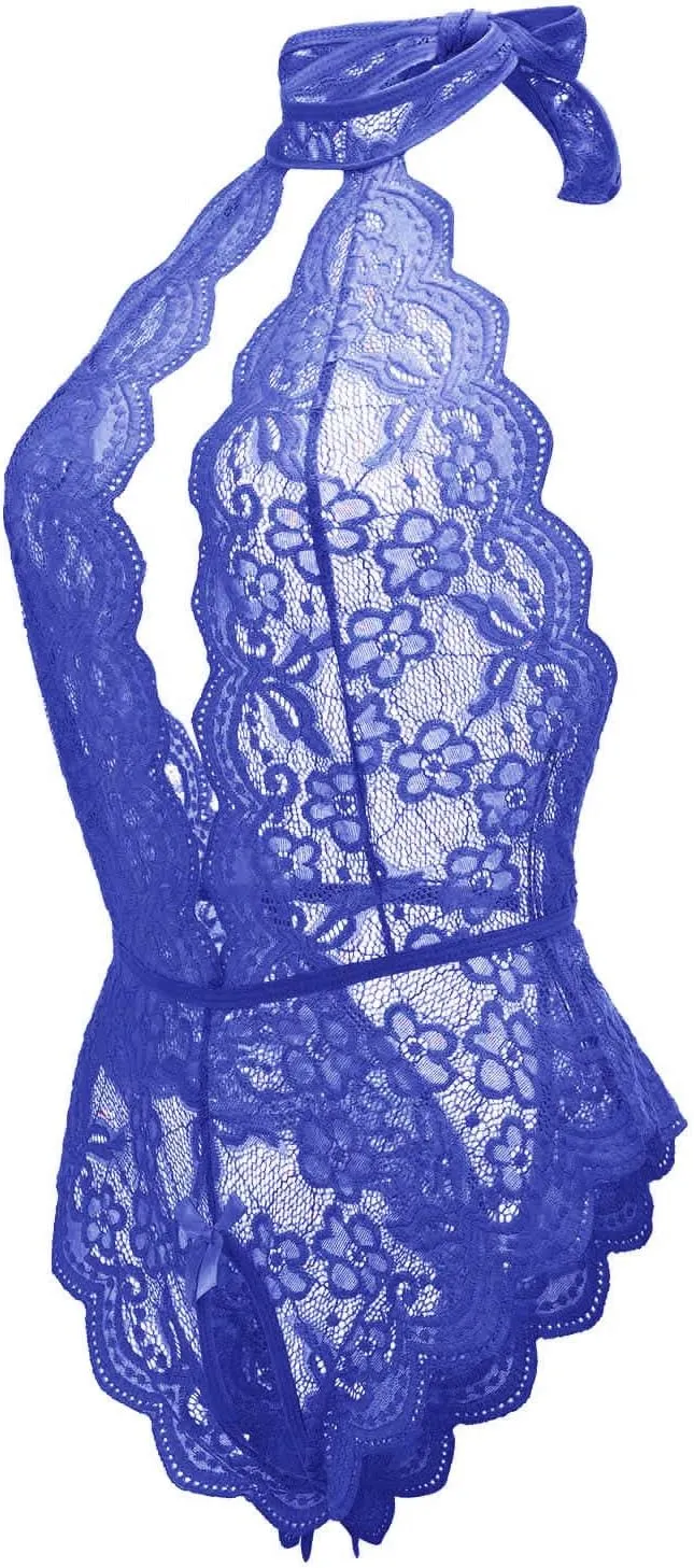 Womens Sexy Lingerie Lace Babydoll Chemise Nightie Soft Satin Bodystocking with Chain Garter Belt Nightwear
