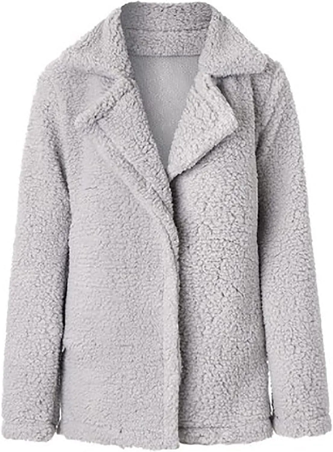 Women's Sherpa Cardigan Jacket Long Sleeve Fluffy Faux Fur Sherpa Coat Casual Lapel Coat Winter Teddy Coat Outerwear