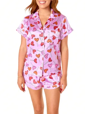 Women's Short Sleeve Pajama Set – Button-Down Top & Elastic Waist Shorts, 2-Piece Sleepwear