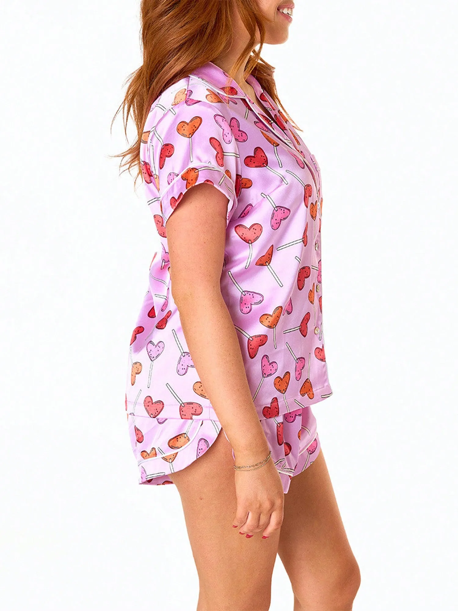 Women's Short Sleeve Pajama Set – Button-Down Top & Elastic Waist Shorts, 2-Piece Sleepwear
