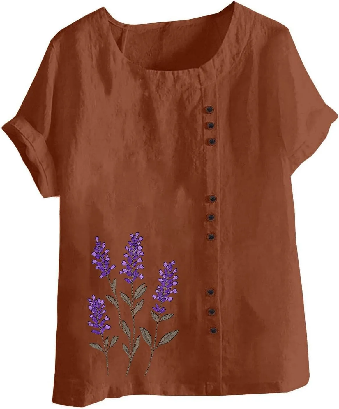 Womens Short Sleeve Shirt Cotton Linen Summer Casual Blouse Fitted Breathable Cotton Gauze Tops