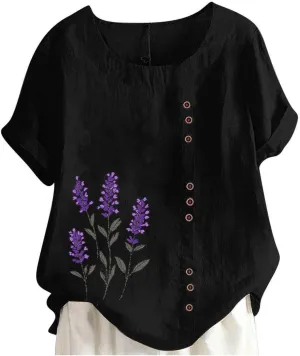 Womens Short Sleeve Shirt Cotton Linen Summer Casual Blouse Fitted Breathable Cotton Gauze Tops