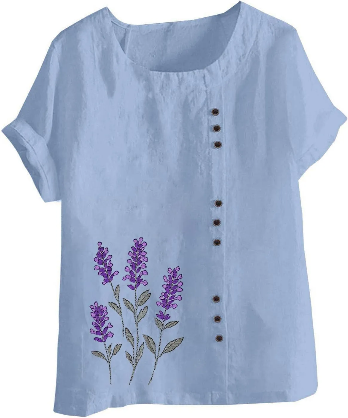 Womens Short Sleeve Shirt Cotton Linen Summer Casual Blouse Fitted Breathable Cotton Gauze Tops