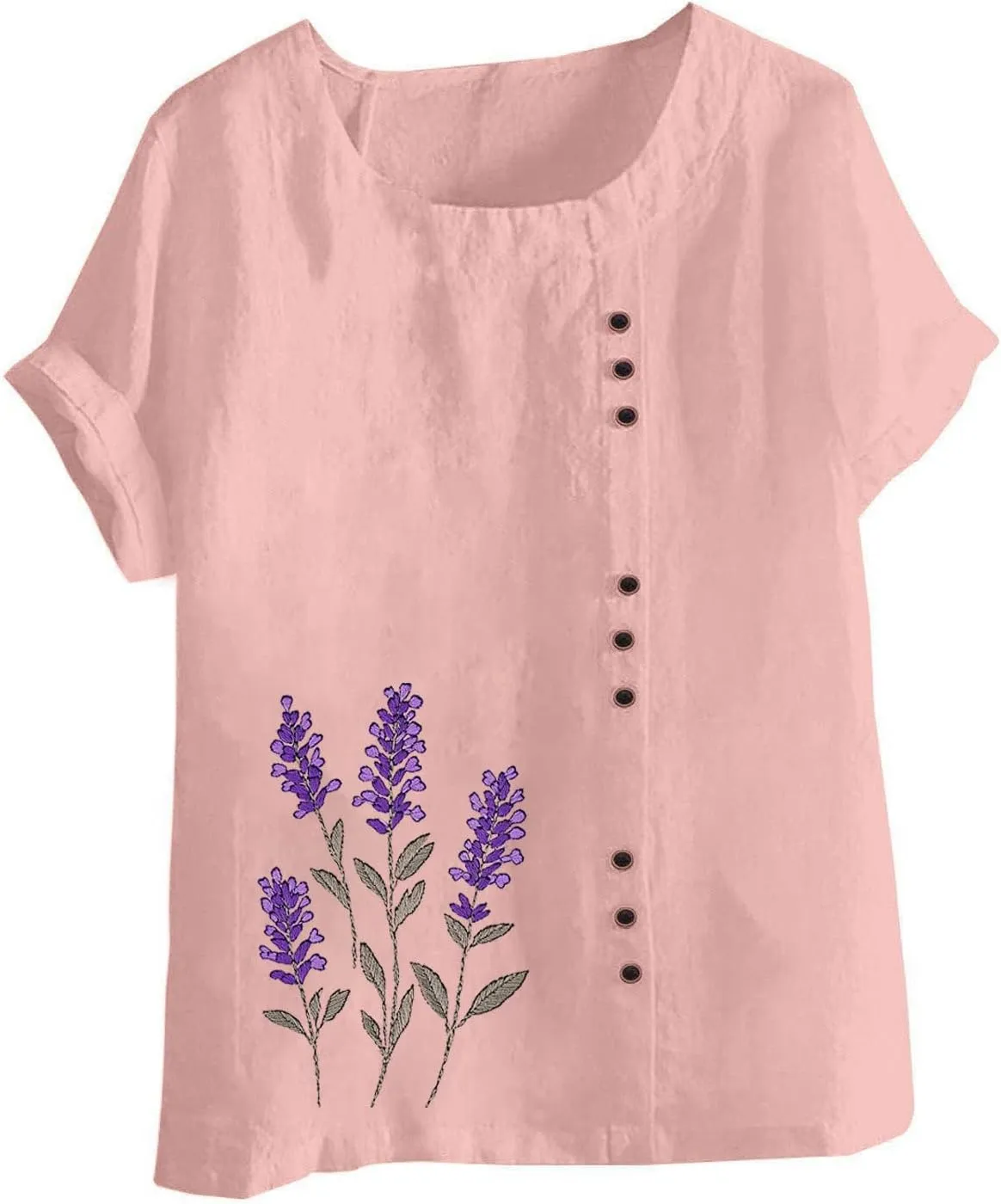 Womens Short Sleeve Shirt Cotton Linen Summer Casual Blouse Fitted Breathable Cotton Gauze Tops