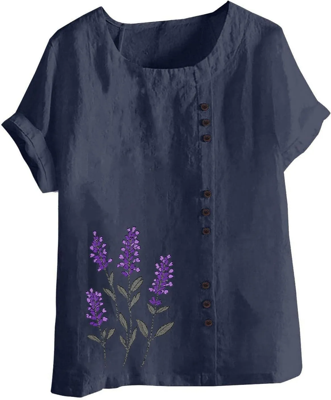 Womens Short Sleeve Shirt Cotton Linen Summer Casual Blouse Fitted Breathable Cotton Gauze Tops