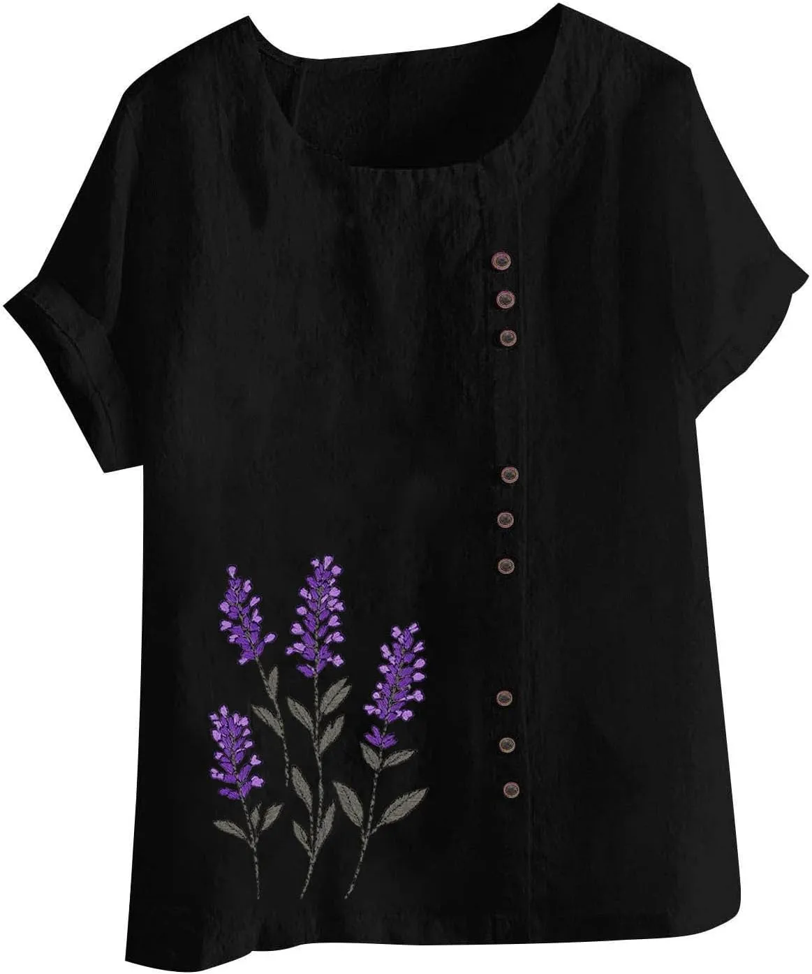 Womens Short Sleeve Shirt Cotton Linen Summer Casual Blouse Fitted Breathable Cotton Gauze Tops
