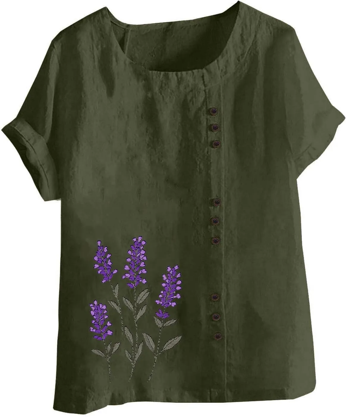 Womens Short Sleeve Shirt Cotton Linen Summer Casual Blouse Fitted Breathable Cotton Gauze Tops
