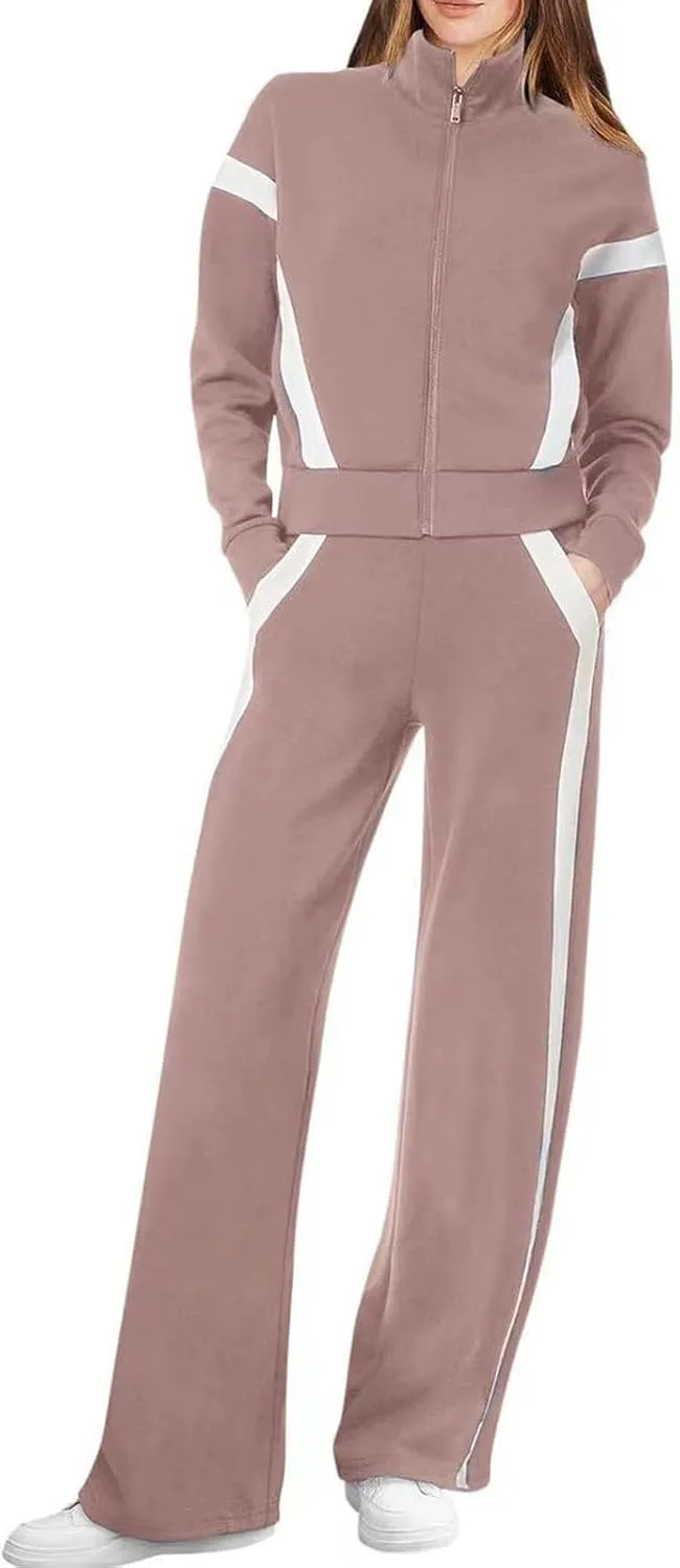 Womens Silk Satin Pajamas Set Women's Long Sleeved Zipper Stand Up Collar Sports Pants Set Sleepwear Pj Sets with