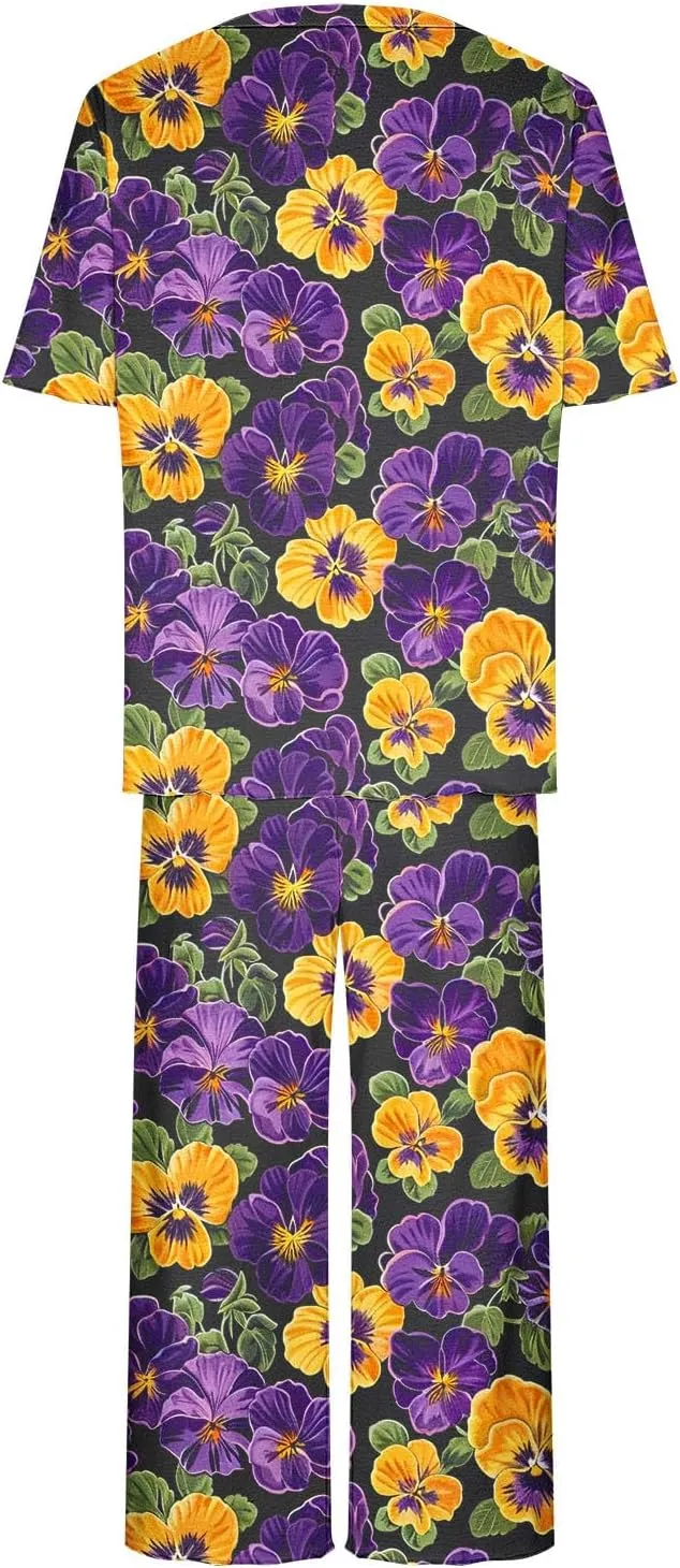 Women's Sleep Set Short Sleeve Tops with Capri Pants Pajamas Outfits 2 Piece Lounge Outfits Soft Cute Pjs Loungewear
