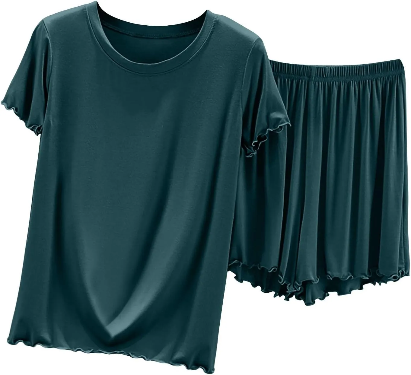 Women's Solid Color Loose Casual Pajama Sets, 2 Piece Modal Comfy Breathable Short Sleeve Pjs and Baggy Shorts