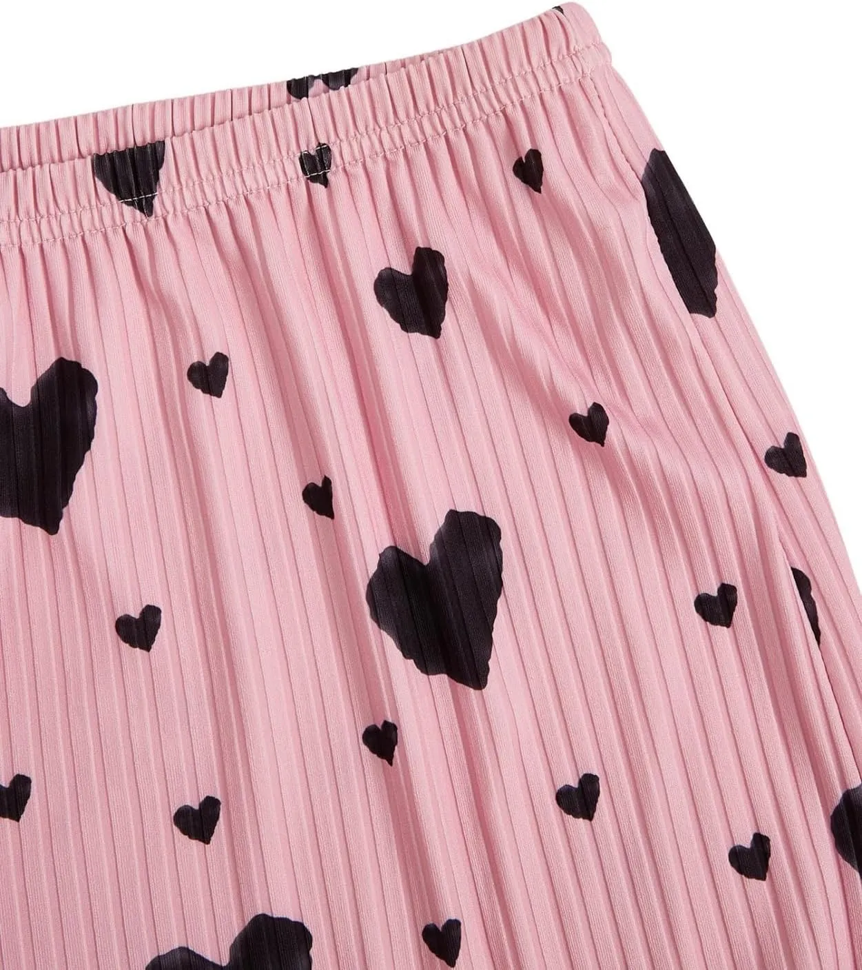 Womens Summer Pajama Sets Cute Heart Print Rib Knit Sleepwear 2 Piece Soft Pj Set Lettuce Trim Cami Top and Shorts