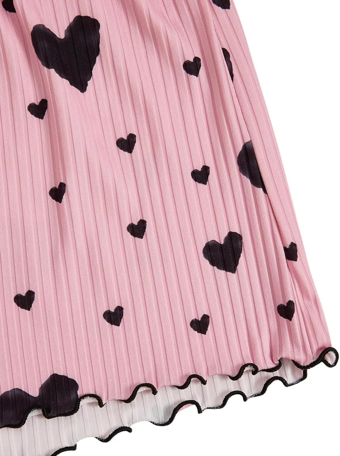 Womens Summer Pajama Sets Cute Heart Print Rib Knit Sleepwear 2 Piece Soft Pj Set Lettuce Trim Cami Top and Shorts