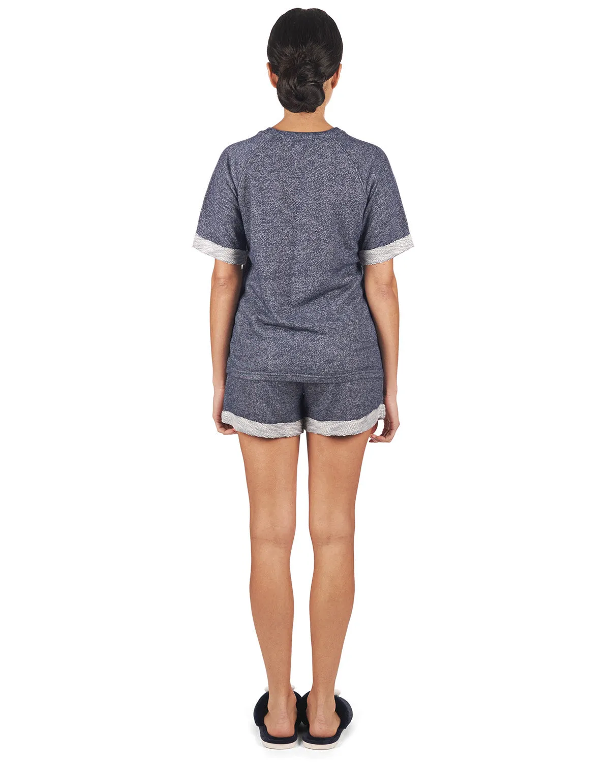 Women's Terry Slub Knit Two-Tone Matching Short and T-Shirt Set