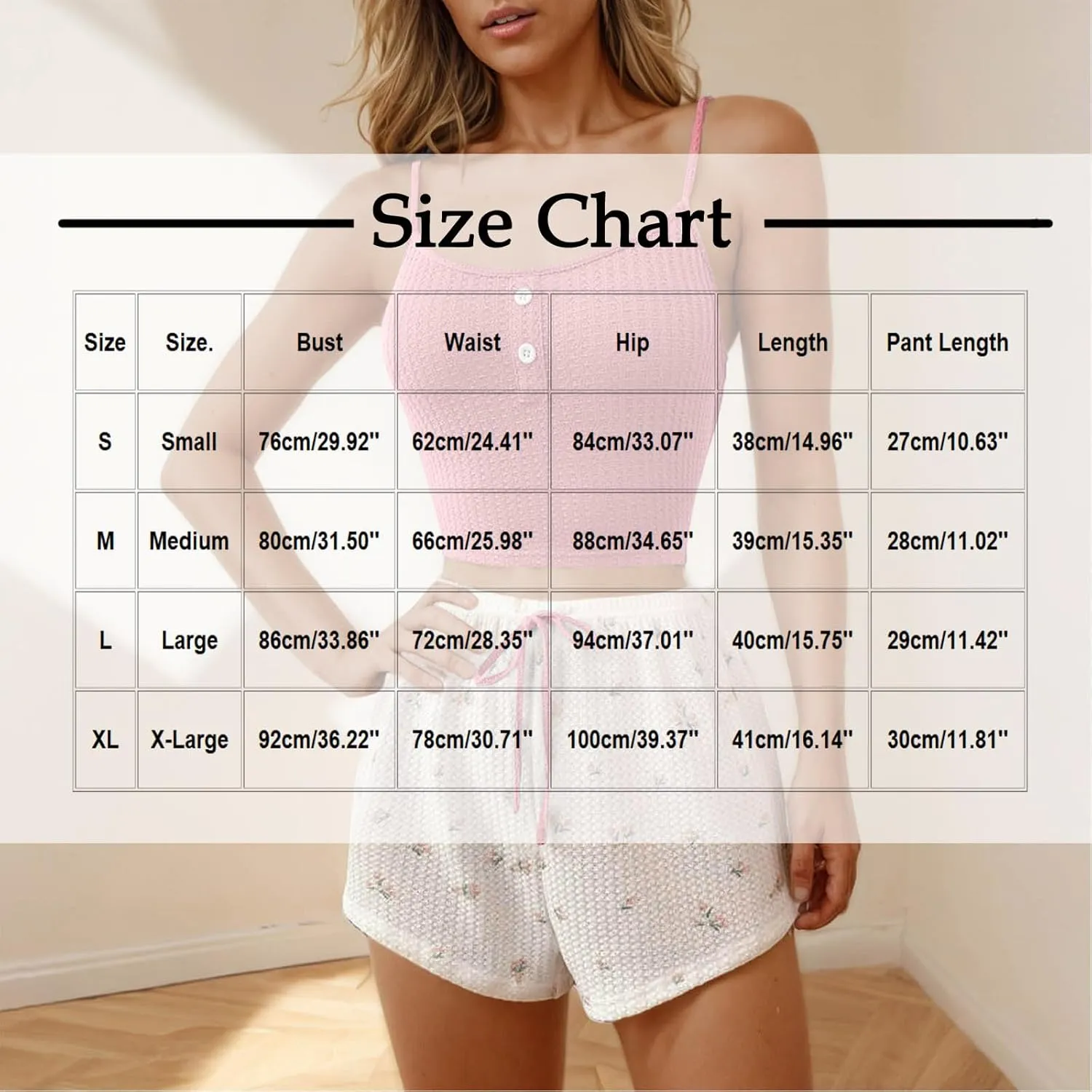 Womens Waffle Pajama Sets Spaghetti Strap Buttons Sleeveless Tops and Floral Print Shorts Casual 2 Piece Nightwear Set