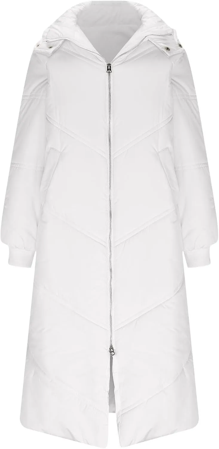 Womens Winter Maxi Coat Long Hooded Puffer Quilted Parka Ladies Full Length Padded Overcoat Winter Longline Jackets