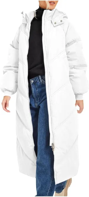 Womens Winter Maxi Coat Long Hooded Puffer Quilted Parka Ladies Full Length Padded Overcoat Winter Longline Jackets
