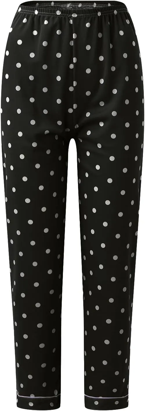 Womens Y2k Dot Print 2 Piece Pajamas,Lightweight Soft Notch Collar Long Sleeve Sleepwear Long Pants Sexy Loungewear