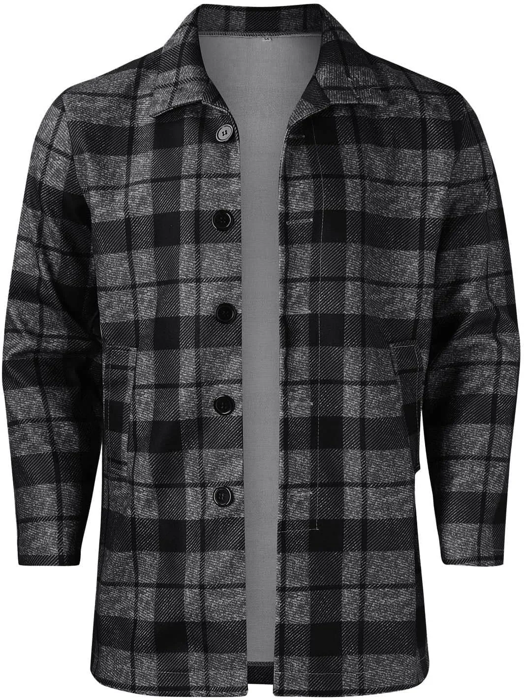 Wool Blend Trench Coat Notched Lapel Single Breasted Pea Coat Winter Warm Long Jacket Plus Size