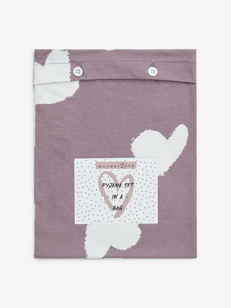 Wunderlove Mauve Cotton T-Shirt and Pyjamas Set in a Bag