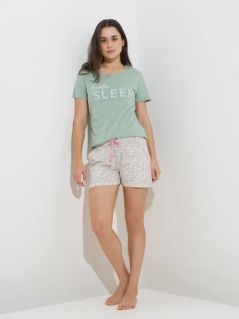 Wunderlove Mint Text Design Cotton T-Shirt