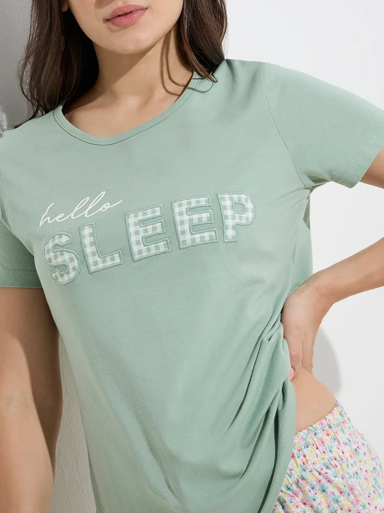 Wunderlove Mint Text Design Cotton T-Shirt