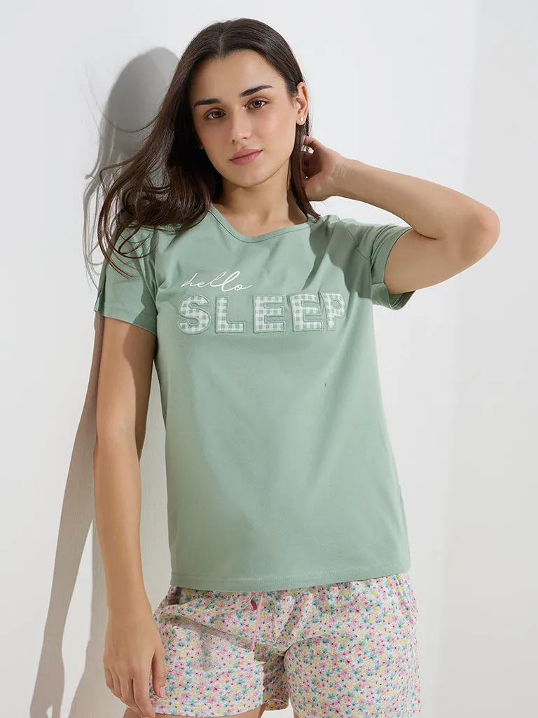 Wunderlove Mint Text Design Cotton T-Shirt