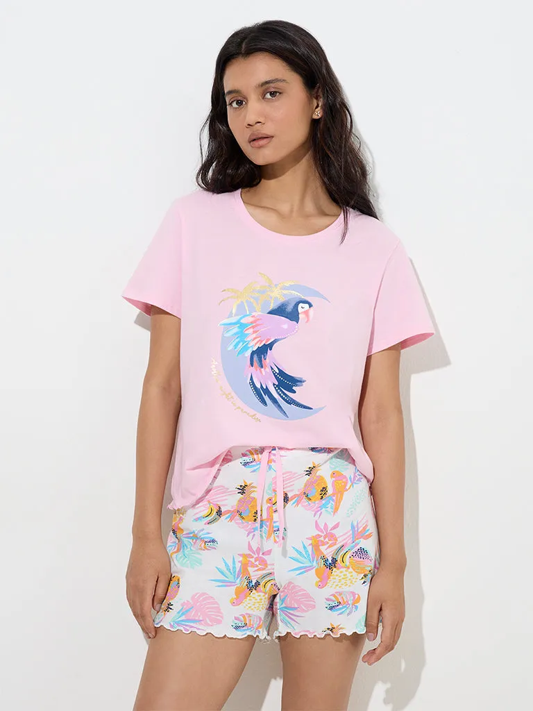 Wunderlove Pink Printed Cotton Shorts Set In A Bag