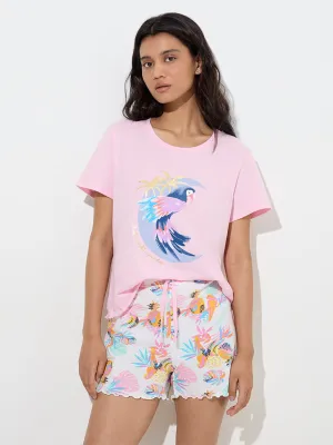 Wunderlove Pink Printed Cotton Shorts Set In A Bag