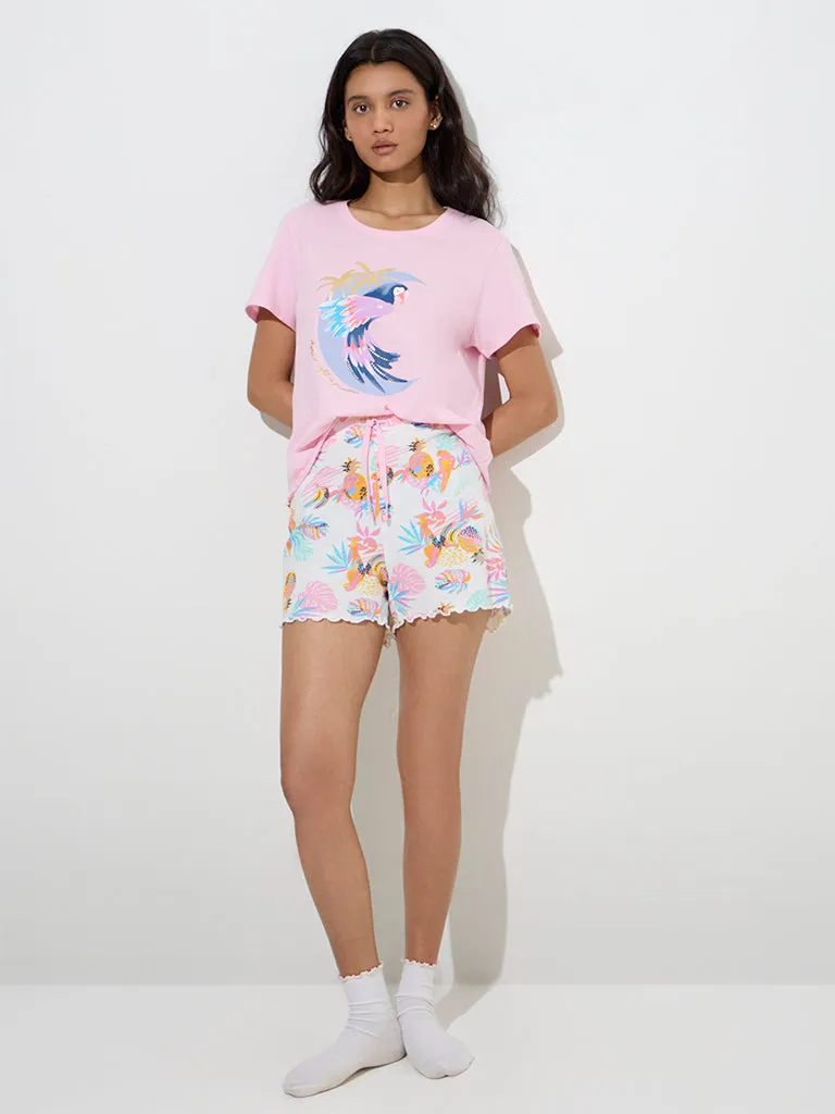 Wunderlove Pink Printed Cotton Shorts Set In A Bag