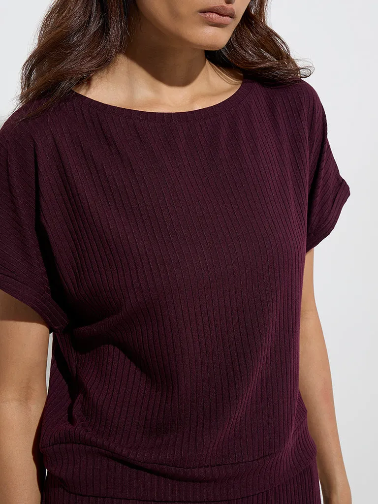 Wunderlove Plum Self Striped T-Shirt