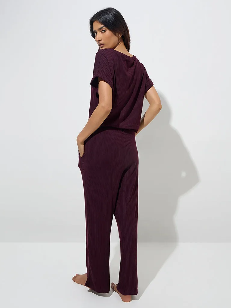 Wunderlove Plum Self Striped T-Shirt